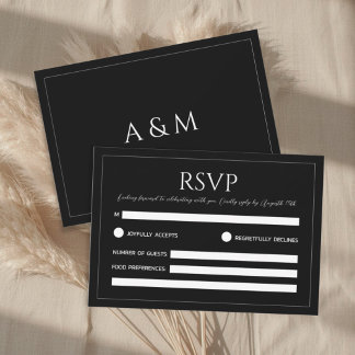 Cartão RSVP Modern black and white minimalist wedding
