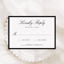 Cartão RSVP Modern Black Border Wedding