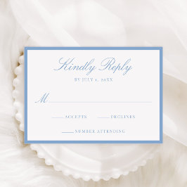 Cartão RSVP Modern Blue Border Wedding