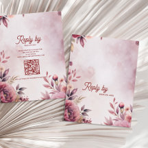 Modern Blush Pink Floral QR Code Romantic Wedding