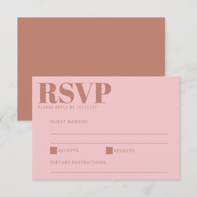 Cartão RSVP Modern Bold Lettering Terracotta Pink Weding (Frente/Verso)