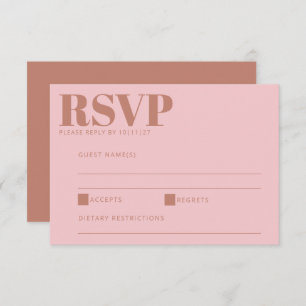 Cartão RSVP Modern Bold Lettering Terracotta Pink Weding