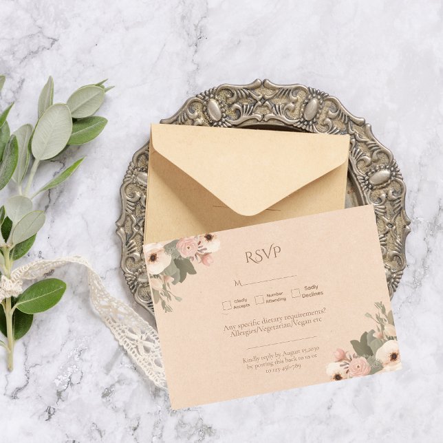 Cartão RSVP Modern Botanical Elegant Floral Wedding (Criador carregado)