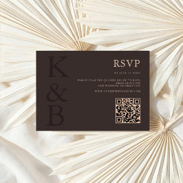 Cartão RSVP Modern Brown Monogram Minimalist Wedding
