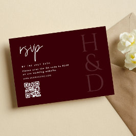 Cartão RSVP Modern Burgundy Monogram Minimalist Wedding