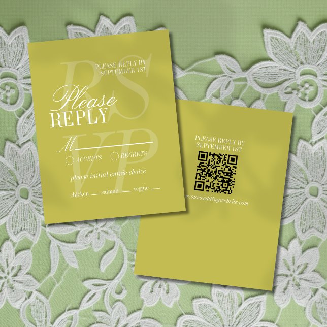 Cartão RSVP Modern Chartreuse Script Formal Wedding  (Invite guest to give their response for your big day with this Modern Script Citrus Green RSVP!)