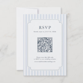 Cartão RSVP Modern Classic Stripes Dusty Blue Vintage QR Code