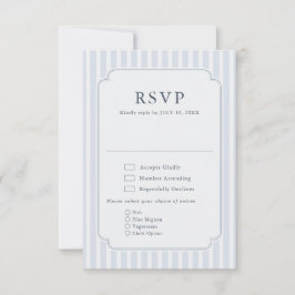 Cartão RSVP Modern Classic Stripes Dusty Blue Vintage Wedding