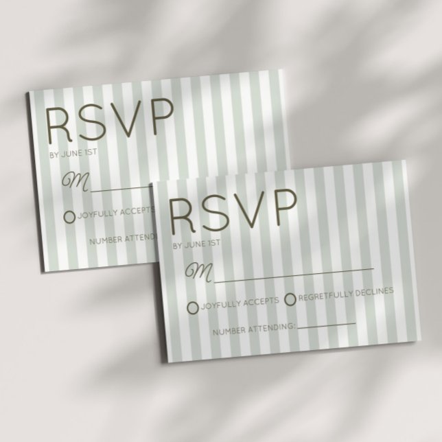 Cartão RSVP Modern Coastal Sage Green Stripes Wedding (Criador carregado)