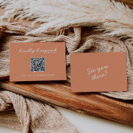 Cartão RSVP Modern Coral Whimsical Summer QR Code Wedding