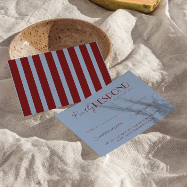 Cartão RSVP Modern Deep Red Blue Classy Fancy Wedding (Criador carregado)