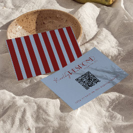 Cartão RSVP Modern Deep Red Blue QR Code Fancy Wedding