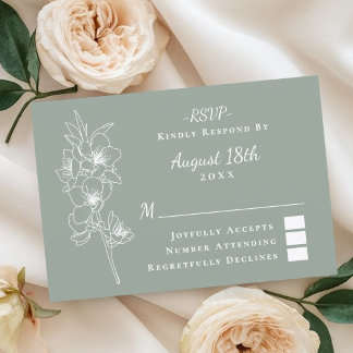Cartão RSVP Modern Elegant Botanical Sage Green Wedding