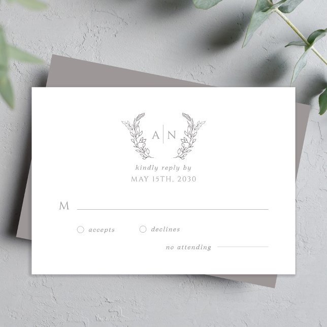 Cartão RSVP Modern elegant leafy monogram wedding (Criador carregado)