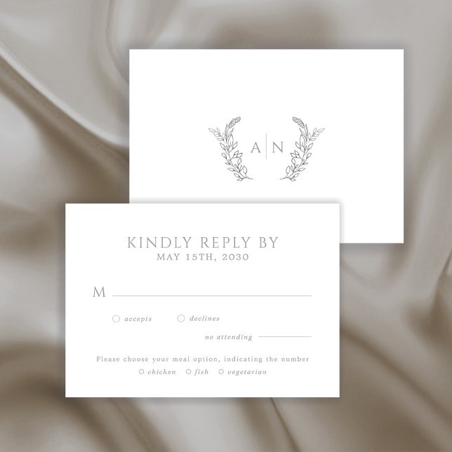 Cartão RSVP Modern elegant leafy monogram wedding (Criador carregado)