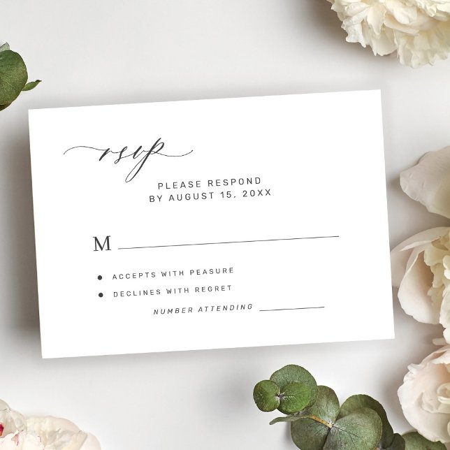 Cartão RSVP Modern elegant minimalist white wedding (Criador carregado)