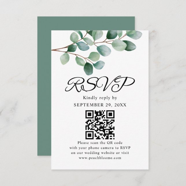 Cartão RSVP Modern Eucalyptus Greenery Wedding (Frente/Verso)