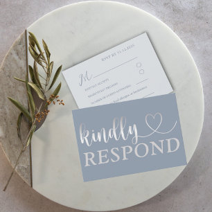 Cartão RSVP Modern Faux Silver e Dusty Blue Weds