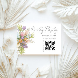 Cartão RSVP Modern Floral Wedding QR code 