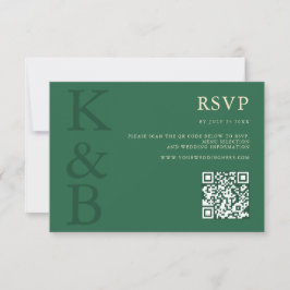 Cartão RSVP Modern Green Monogram Minimalist Wedding