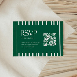 Cartão RSVP Modern Green Striped Graduation Party QR Code