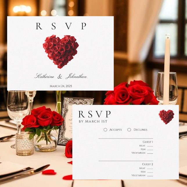Cartão RSVP Modern Heart Shaped Red Roses-RSVP-Wedding- (Modern Heart Shaped Red Roses-RSVP-Wedding- RSVP Card)