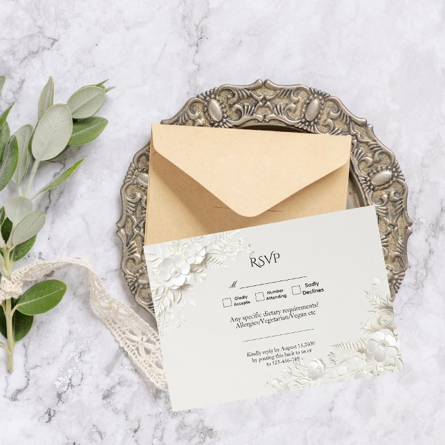 Cartão RSVP Modern Luxury Elegant Floral Wedding (Criador carregado)