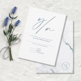 Cartão RSVP Modern Marble Glitter Wedding Dusty Blue ID816
