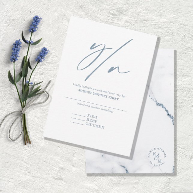 Cartão RSVP Modern Marble Glitter Wedding Dusty Blue ID816 (Criador carregado)