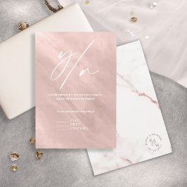 Cartão RSVP Modern Marble Glitter Wedding Rosa Dourado ID816