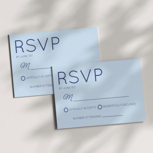 Cartão RSVP Modern Minimal Minimalist Blue Wedding (Criador carregado)