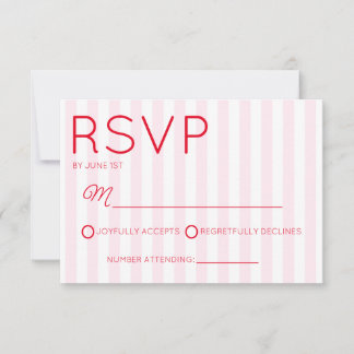 Cartão RSVP Modern Minimal Minimalist Red Pink Stripes Wedding