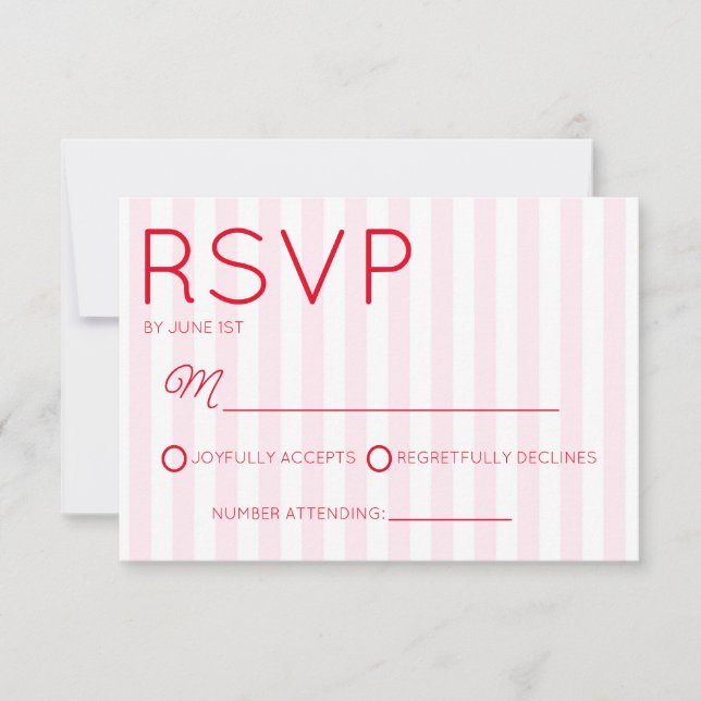 Cartão RSVP Modern Minimal Minimalist Red Pink Stripes Wedding (Frente)