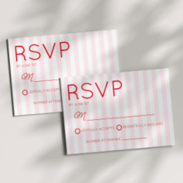 Cartão RSVP Modern Minimal Minimalist Red Pink Stripes Wedding