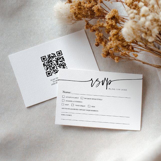 Cartão RSVP Modern Minimalist Classic QR code Boho Wedding (Modern Minimalist Classic QR code Boho Wedding RSVP Card)