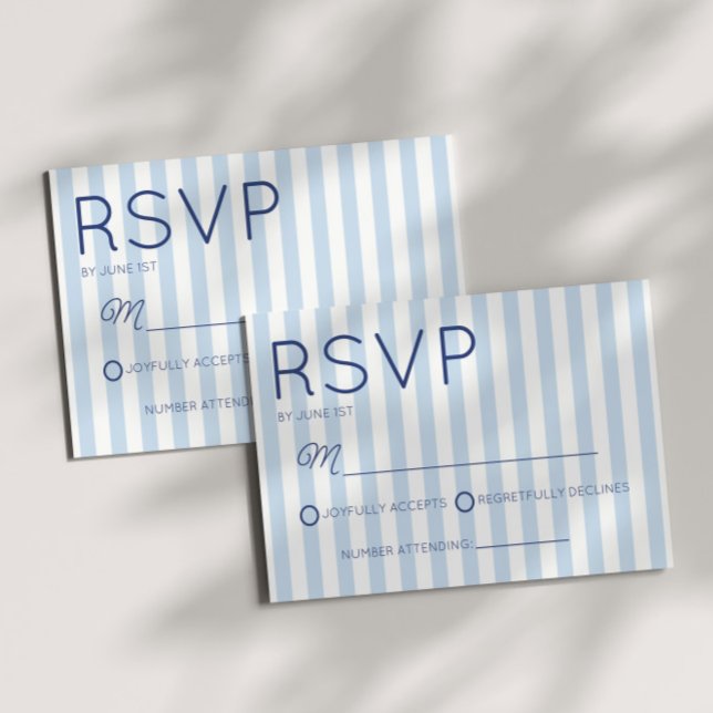 Cartão RSVP Modern Minimalist Coastal Blue StripesWedding (Criador carregado)