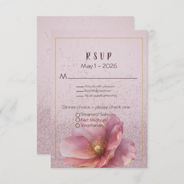 Cartão RSVP Modern Minimalist Pink Gold Wedding  (Frente/Verso)