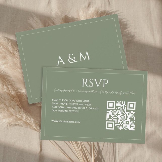 Cartão RSVP Modern minimalist sage green wedding  (Criador carregado)