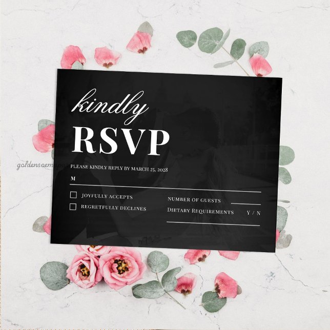 Cartão RSVP Modern Minimalist Save the Date Wedding Details (Modern Minimalist Save the Date Wedding Photo Invitation )