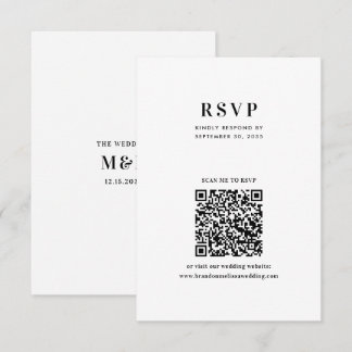 Cartão RSVP Modern Minimalist Typography QR Code Wedding