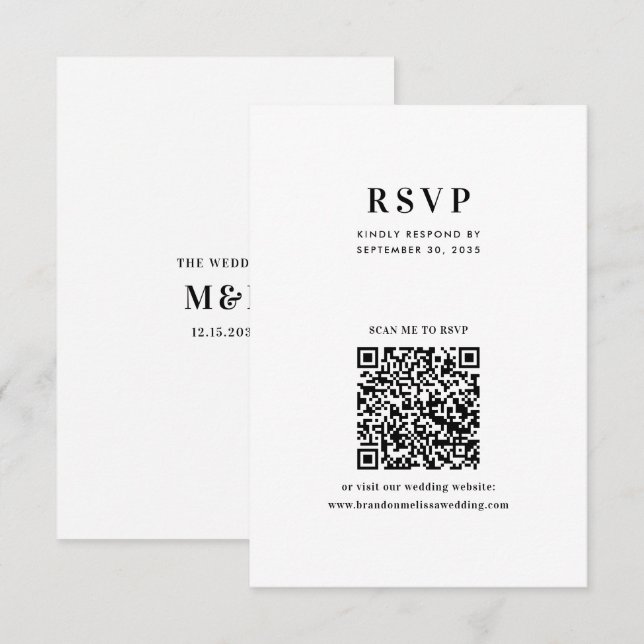 Cartão RSVP Modern Minimalist Typography QR Code Wedding (Frente/Verso)