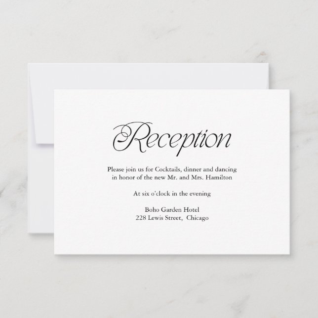 Cartão RSVP Modern Minimalist Wedding Reception Insert Card (Frente)