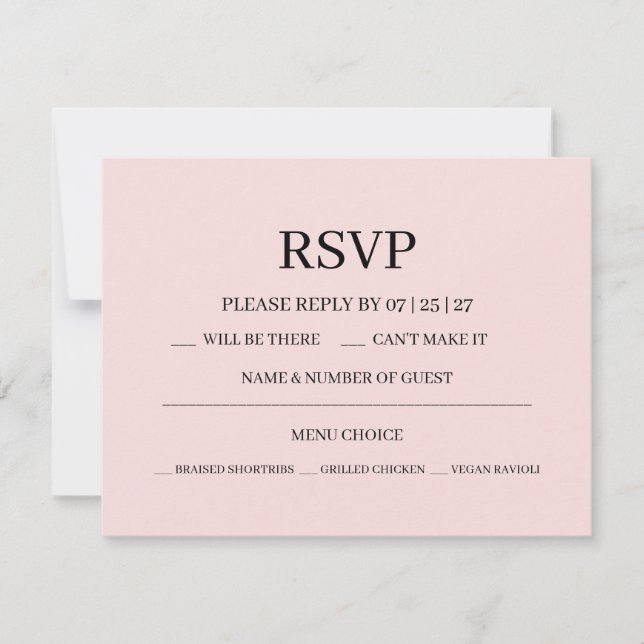 Cartão RSVP Modern Pink Blush Wedding (Frente)