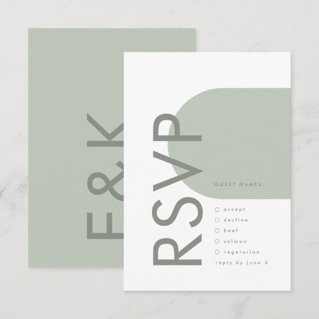 Cartão RSVP Modern Sage Arch Moss Abstrato Japandi Minimalismo (Frente/Verso)