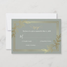Cartão RSVP Modern Sage Green and Gold Foil Botanical Elegant