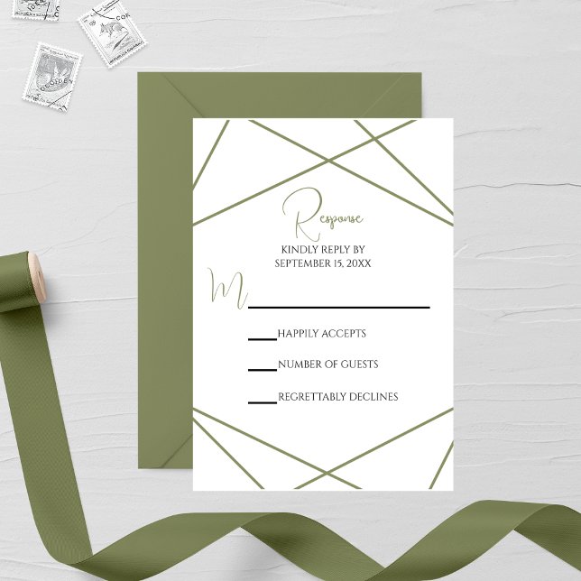 Cartão RSVP Modern Sage Green and White Geometric Wedding (Criador carregado)