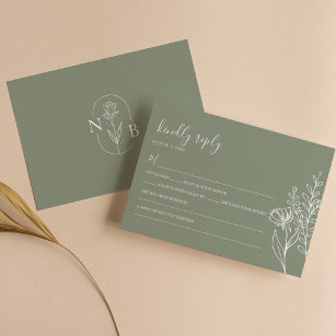 Cartão RSVP Modern Sage Green Boho Casamento Simples Elegante