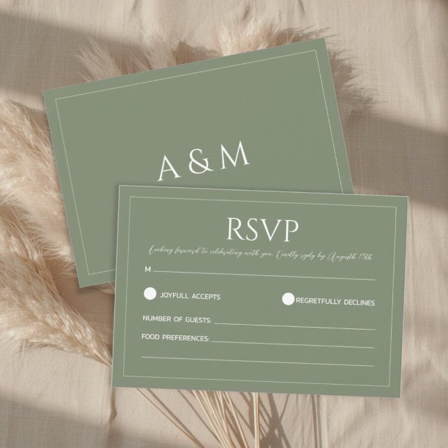Cartão RSVP Modern sage green minimalist wedding (Criador carregado)