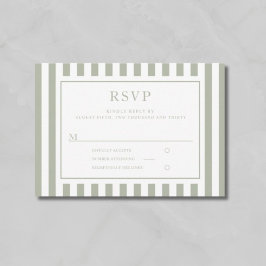 Cartão RSVP Modern Sage Green Stripes Wedding 