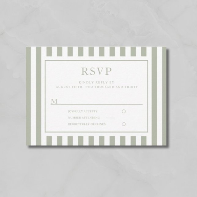 Cartão RSVP Modern Sage Green Stripes Wedding  (Modern Sage Green Stripes Wedding RSVP Card)